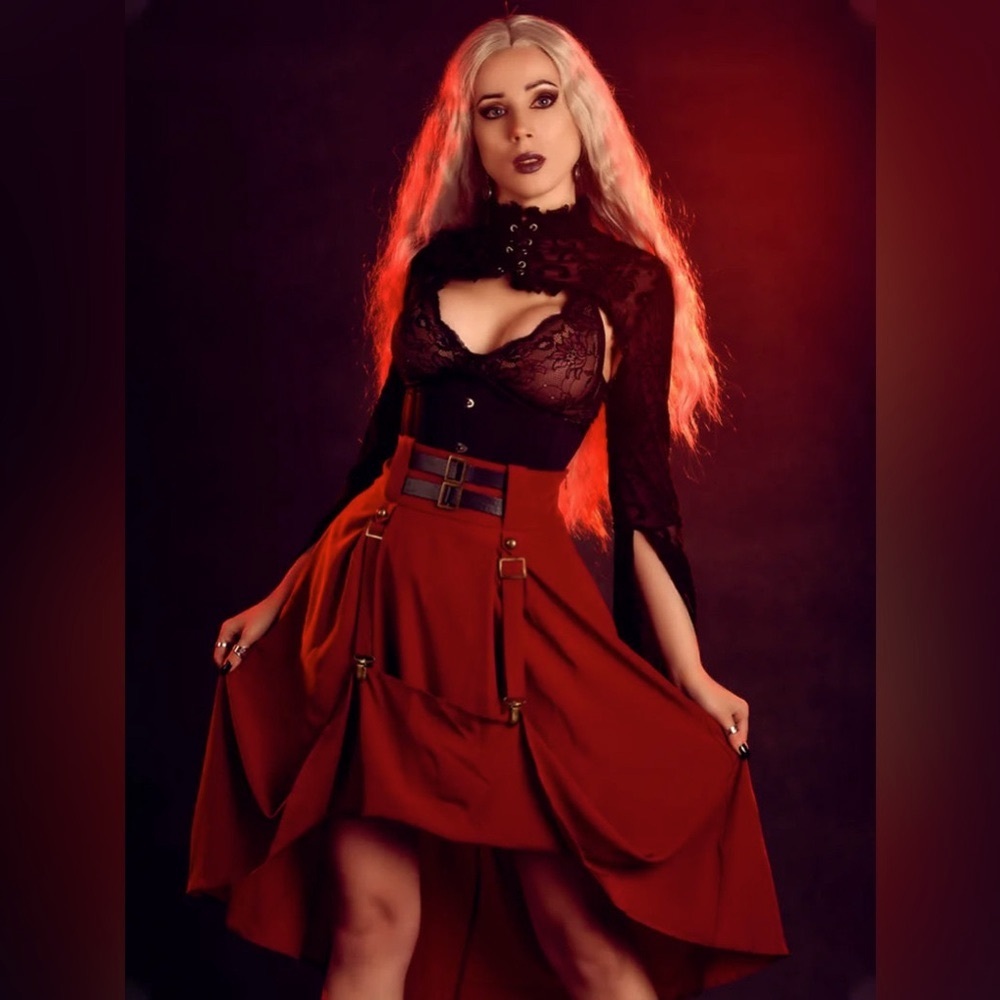 Scarlet Darkness Belted Victorian Midi Skirt Size S